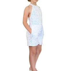 Jumpsuits & Rompers Marc Defang 5033 Short Girls Sequin Pageant Romper High Neck Fun Fashion
