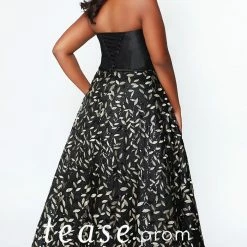 Discontinued Tease Prom By Sydney's Closet TE1920 Black/Gold Plus Sized Print Prom Dress Ballgown Dresses