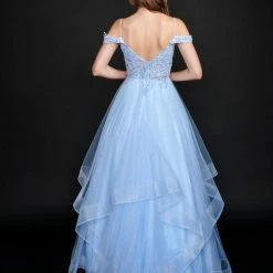 In Stock Ballgown Dresses Nina Canacci 5205 Size 12 Long Sheer Ruffle Ballgown Off The Shoulder Bridal Gown Dress