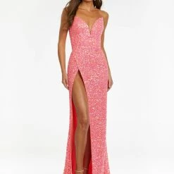 Ashleylauren Ashley Lauren 11143 Strapless Sequin Fitted V Neck Slit Pageant Gown Formal Peak Points Sequin Dresses 18 Ashleylauren Ashley Lauren 11143 Strapless Sequin Fitted V Neck Slit Pageant Gown Formal Peak Points Sequin Dresses