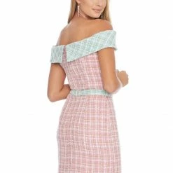 Ashleylauren Ashley Lauren 4329 Off The Shoulder Two Tone Pink Tweed Cocktail Dress Interview Dress