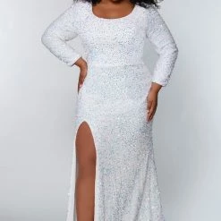 Sydney's Closet SC7320 Fitted Plus Sized Prom Dress Long Sleeves Scoop Neckline With Slit SC 7320 Long Sleeve Dresses 10 Sydney's Closet SC7320 Fitted Plus Sized Prom Dress Long Sleeves Scoop Neckline With Slit SC 7320 Long Sleeve Dresses