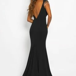 Discontinued Johnathan Kayne 2275 Plunging Neckline Fringe Cap Sleeve Evening Gown Prom Dress Fringe & Tassels