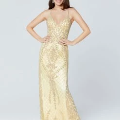 In Stock Primavera Couture 3428 Size 8, 12 Beaded V Neckline Prom Dress Wedding Gown
