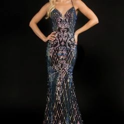 In Stock Corset Dresses Nina Canacci 1517 Size 6 Sequin Mermaid Prom Dress Backless Corset V Neckline
