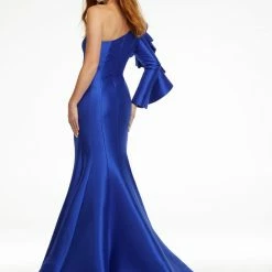 Ashleylauren Ashley Lauren 11135 Royal One Shoulder Evening Gown With Ruffle Sleeve