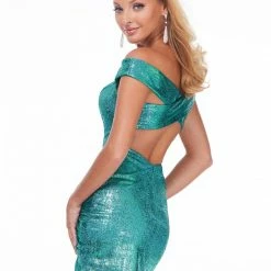 Ashleylauren Ashley Lauren 4428 Cocktail Dress Off Shoulder Twist Knot Short Homecoming Dress Metallic Dresses