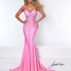 In Stock Corset Dresses Johnathan Kayne 2434 Size 00 Chiffon Corset Back Prom Dress V Neckline Stretch Lace