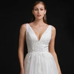 Nina Canacci B110 V Neckline Lace A Line Bridal Gown Wedding Dress Sheer Back Corset Ballgown Dresses
