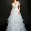 In Stock Ballgown Dresses Nina Canacci 5205 Size 12 Long Sheer Ruffle Ballgown Off The Shoulder Bridal Gown Dress