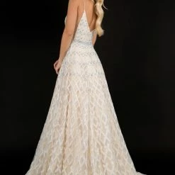 Nina Canacci 8191 Embellished A Line Prom Dress Plunging Neckline Evening Gown