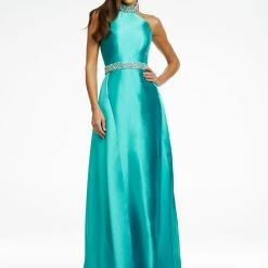 Ashleylauren Ashley Lauren 11148 High Neckline Column Prom Dress With Overskirt