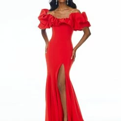Ashleylauren Ashley Lauren 11017 Off Shoulder Scuba Pageant Gown With Oversized Ruffle Dress