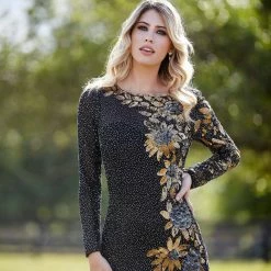 Discontinued Primavera Couture 3371 Floral Sunflower Beading Long Sleeve Evening Gown Long Sleeve Dresses