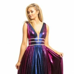 In Stock Johnathan Kayne 2008 Metallic Shimmer Prom Dress Plunging Neckline Pageant Gown Size 10