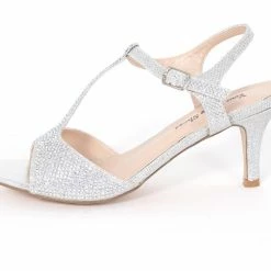 Formal Shoes Your Party Shoes Avery Open Toe Silver Short Heel Crystal Embellished Prom Pageant