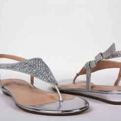Formal Shoes Your Party Shoes Summer Crystal Embellished Metallic Flat Thong Sandals Prom