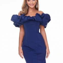Ashleylauren Ashley Lauren 4337 Fuchsia Cocktail Dress With Oversized Ruffle Neckline Off The Shoulder