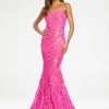 Ashleylauren Ashley Lauren 11114 Spaghetti Strap Stretch Sequin Gown With Lace Up Back Mermaid Dresses
