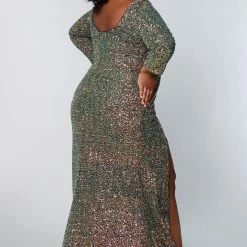 Sydney's Closet SC7333 Fitted Long Sleeved Evening Prom Dress With Slit SC 7333 Sydney's Closet And Tease Prom