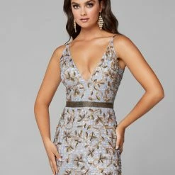 Primavera Couture 3630 Long Fitted Beaded Formal Prom Dress Slit V Neck Backless