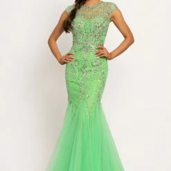 Johnathan Kayne 9039 Illusion Lace Prom Dress Cap Sleeve Mermaid Evening Dress Mermaid Dresses