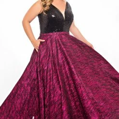 In Stock Tease Prom 2041 Size 14 Magenta Sequin V Neckline Print Ball Gown Prom Dress