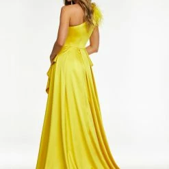 Ashleylauren Ashley Lauren 11134 One Shoulder High Low Prom Dress With Feather Detailed Shoulder 14 Ashleylauren Ashley Lauren 11134 One Shoulder High Low Prom Dress With Feather Detailed Shoulder
