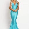 In Stock Mermaid Dresses Johnathan Kayne 9213 Size 00 Aqua Crystal Embellished Long Fitted Prom Dress Evening Gown
