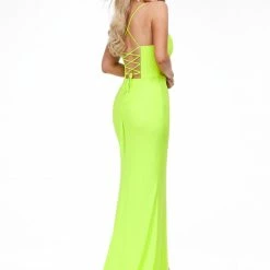 Ashleylauren Ashley Lauren 11184 Jersey Gown With Cowl Neckline & Rhinestone Trimmed Slit