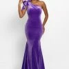 Mermaid Dresses Johnathan Kayne 2055 One Shoulder Bow Prom Dress Velvet Evening Pageant Gown