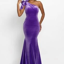 Mermaid Dresses Johnathan Kayne 2055 One Shoulder Bow Prom Dress Velvet Evening Pageant Gown