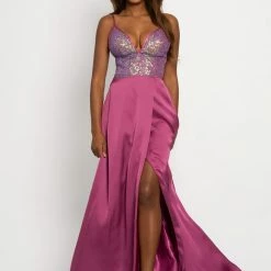 In Stock Johnathan Kayne 2214 Sz 6 Sequin V Neckline A Line Prom Dress With Wrap Style Slit