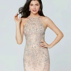 In Stock Primavera Couture 3409 Size 2 Blush Embellished High Neck Prom Dress Slit Beaded Long 23 In Stock Primavera Couture 3409 Size 2 Blush Embellished High Neck Prom Dress Slit Beaded Long